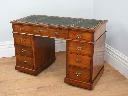 4ft Edwardian Walnut Leather Pedestal Office Desk
