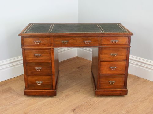 fig 1. 4ft Edwardian Walnut Leather Pedestal Office Desk
