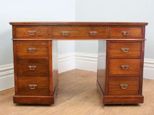 fig 2. 4ft Edwardian Walnut Leather Pedestal Office Desk