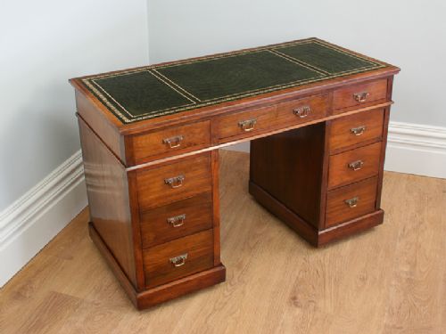 fig 3. 4ft Edwardian Walnut Leather Pedestal Office Desk