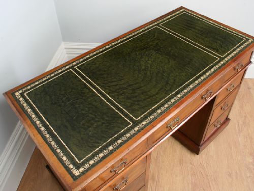 fig 4. 4ft Edwardian Walnut Leather Pedestal Office Desk