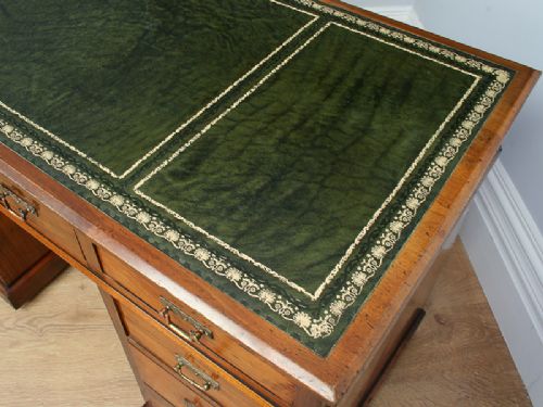 fig 6. 4ft Edwardian Walnut Leather Pedestal Office Desk