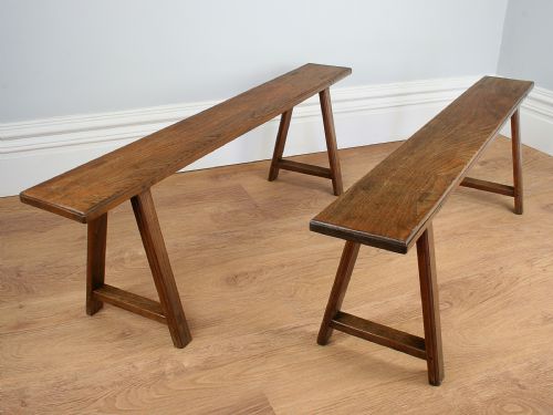 Pair of 4ft 9” French Antique Elm Country Benches (Circa 1850)