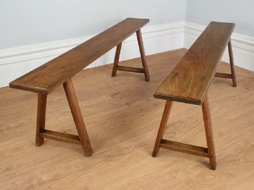 fig 1. Pair of 4ft 9” French Antique Elm Country Benches (Circa 1850)