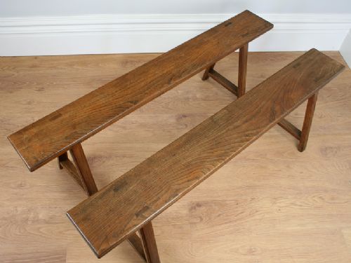 fig 2. Pair of 4ft 9” French Antique Elm Country Benches (Circa 1850)