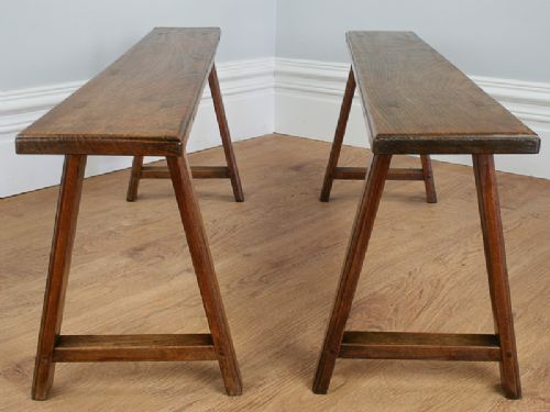 fig 3. Pair of 4ft 9” French Antique Elm Country Benches (Circa 1850)