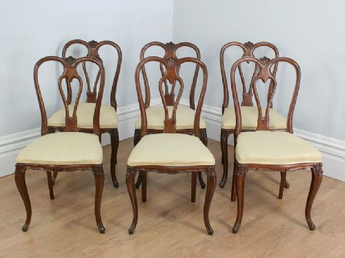 fig 1. Set of 6 Queen Anne Style Carved Walnut Dining Chairs