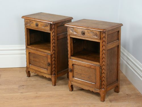 Pair of French Carved Oak Bedside Cabinets (Circa 1900 - 1920)