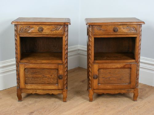 fig 1. Pair of French Carved Oak Bedside Cabinets (Circa 1900 - 1920)