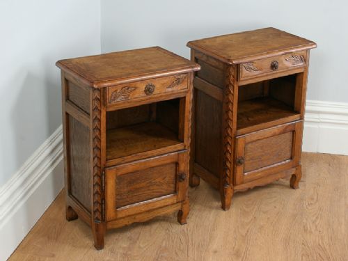 fig 2. Pair of French Carved Oak Bedside Cabinets (Circa 1900 - 1920)