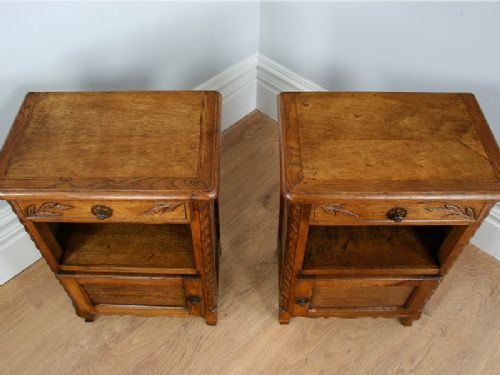 fig 3. Pair of French Carved Oak Bedside Cabinets (Circa 1900 - 1920)