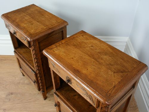 fig 4. Pair of French Carved Oak Bedside Cabinets (Circa 1900 - 1920)
