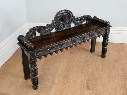 Victorian Carved Oak Hall Seat Bench (Circa 1880)