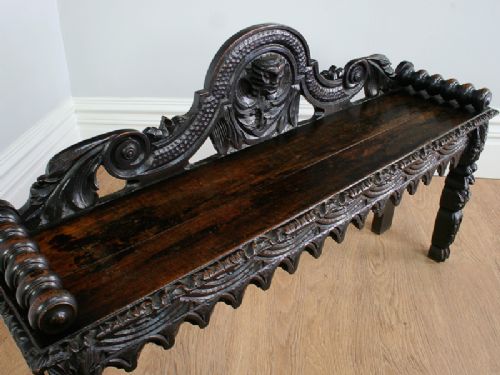 fig 3. Victorian Carved Oak Hall Seat Bench (Circa 1880)