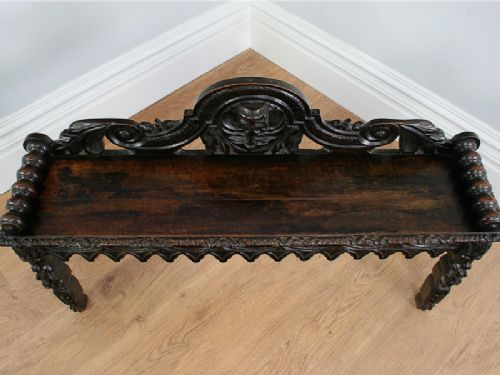 fig 4. Victorian Carved Oak Hall Seat Bench (Circa 1880)