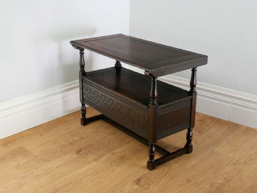 fig 2. Tudor Style Carved Oak Monks Bench (Circa 1900)