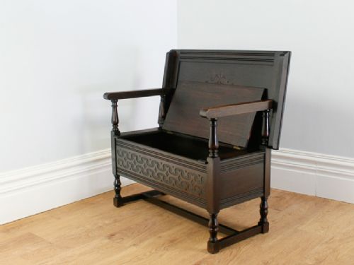 fig 4. Tudor Style Carved Oak Monks Bench (Circa 1900)