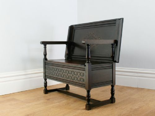 fig 7. Tudor Style Carved Oak Monks Bench (Circa 1900)