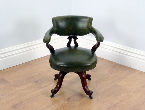 Victorian Mahogany & Leather Revolving Captains Office Armchair (Circa 1860 - 1890)