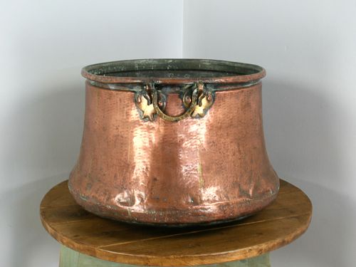 Large Antique French Copper Cauldron / Log Bin (Circa 1850)
