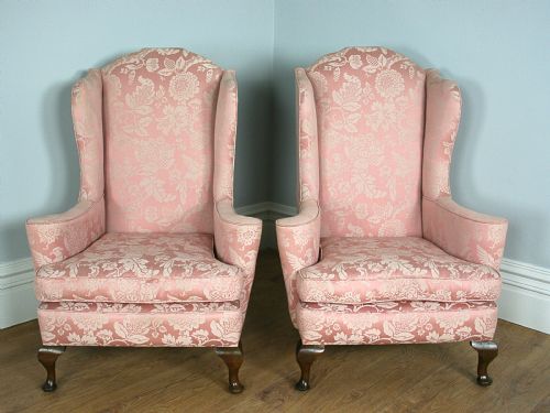 Edwardian Carolean Style Pair Wing Chairs (Circa 1900 - 1920)