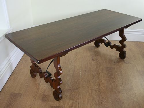 6ft 7” Spanish Three Plank Walnut Kitchen Farmhouse Refectory Table (C. 1920)