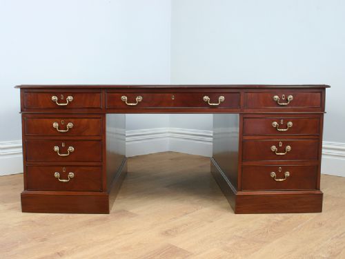 fig 1. Large Victorian 6ft x 4ft Mahogany Leather Partners Pedestal Desk 