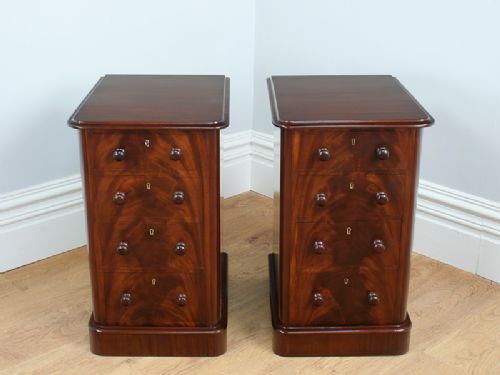 fig 1. Pair of Antique Victorian Flame Mahogany Bedside Chests (Circa 1860)