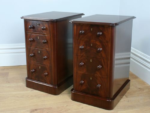 fig 3. Pair of Antique Victorian Flame Mahogany Bedside Chests (Circa 1860)