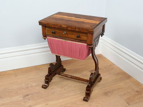 Rosewood & Brass Inlay William IV Games & Sewing Worktable
