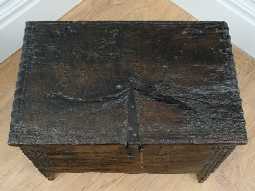 fig 3. Small Oak Six Plank Charles II Coffer (Circa 1680)