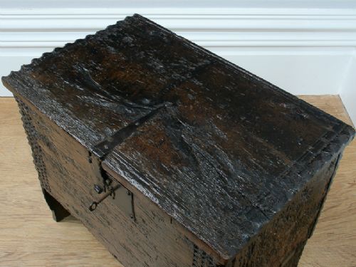 fig 4. Small Oak Six Plank Charles II Coffer (Circa 1680)