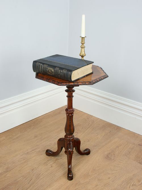 Victorian English Burr Walnut Carved Tripod Wine Table