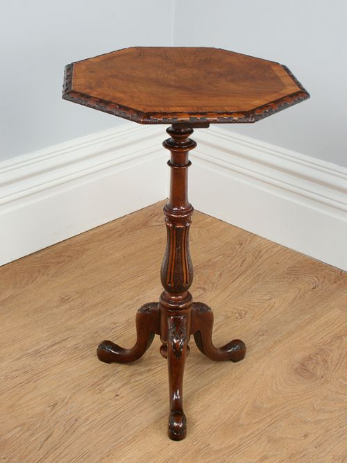 fig 1. Victorian English Burr Walnut Carved Tripod Wine Table