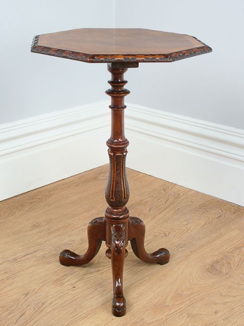 fig 2. Victorian English Burr Walnut Carved Tripod Wine Table