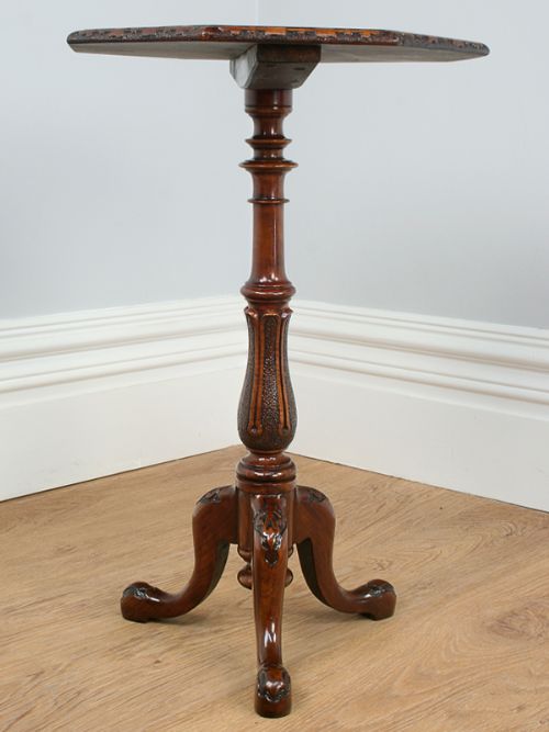 fig 3. Victorian English Burr Walnut Carved Tripod Wine Table