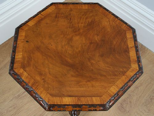 fig 4. Victorian English Burr Walnut Carved Tripod Wine Table