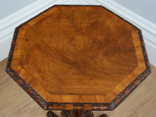 fig 5. Victorian English Burr Walnut Carved Tripod Wine Table