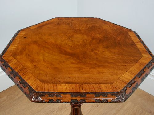 fig 6. Victorian English Burr Walnut Carved Tripod Wine Table