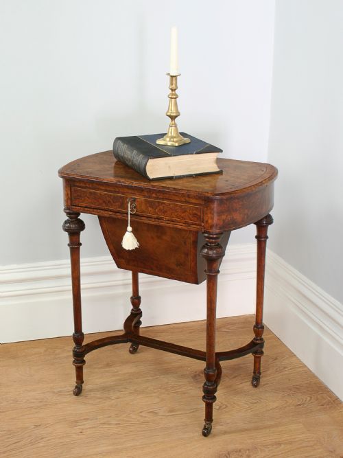 Burr Walnut Victorian Inlaid Sewing Table
