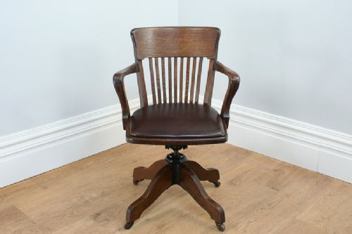 fig 1. Edwardian Oak Revolving Office Armchair