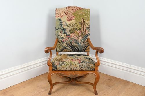 fig 1. French Oak Fauteuil Tapestry Carved Open Hall Armchair Chair (Circa 1880)