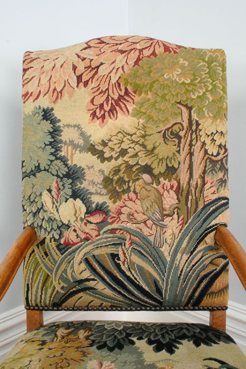 fig 3. French Oak Fauteuil Tapestry Carved Open Hall Armchair Chair (Circa 1880)
