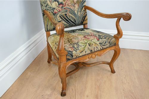fig 6. French Oak Fauteuil Tapestry Carved Open Hall Armchair Chair (Circa 1880)