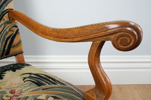 fig 7. French Oak Fauteuil Tapestry Carved Open Hall Armchair Chair (Circa 1880)