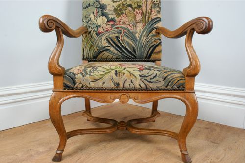 fig 8. French Oak Fauteuil Tapestry Carved Open Hall Armchair Chair (Circa 1880)