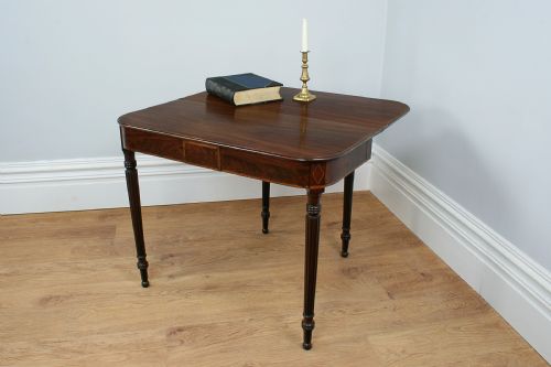 George IV Inlaid Figured Mahogany “D” End Tea Table (Circa 1830)