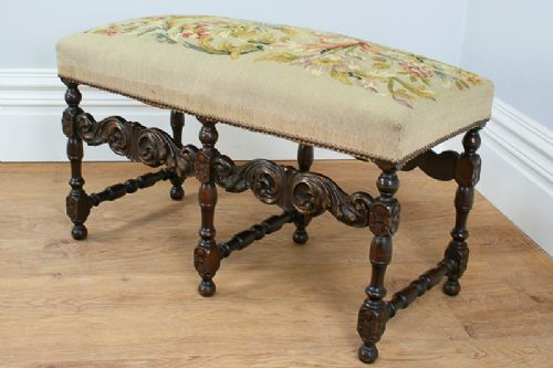fig 4. Set of 3 French Carved Beech Tapestry Stools (Circa 1880)