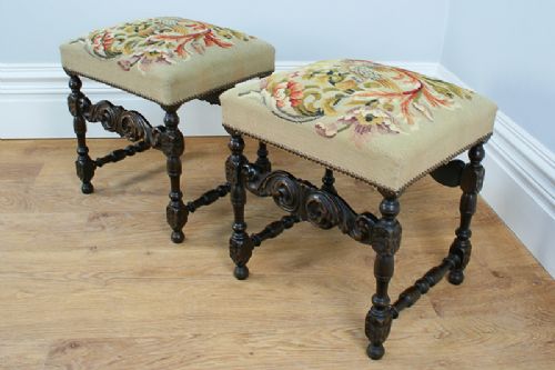 fig 5. Set of 3 French Carved Beech Tapestry Stools (Circa 1880)