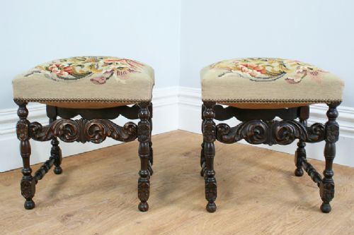 fig 2. Pair of French Carved Beech Tapestry Stools (Circa 1880)